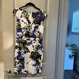 Floral Print Sheath Dress in White and Purple - French Connection